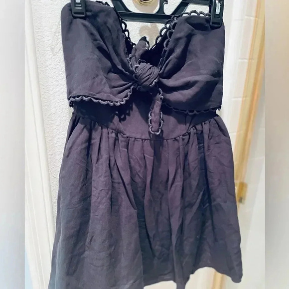 JUDITH MARCH TIE FRONT STRAPLESS A LINE PLEATED ZIP UP MINI DRESS IN BLSCK M - Picture 16 of 16